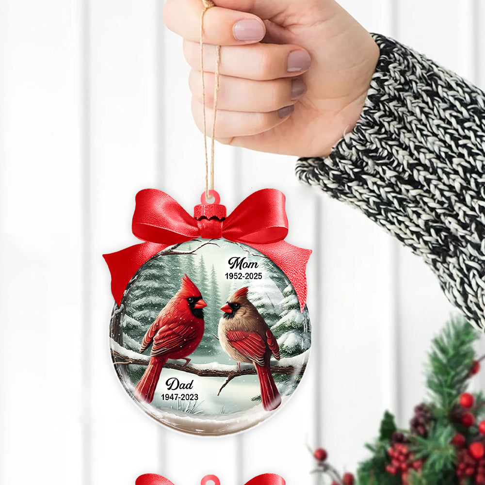 Winter Scene Memorial Cardinal Acrylic Ornament - Personalized  Memorial Ornament A2110
