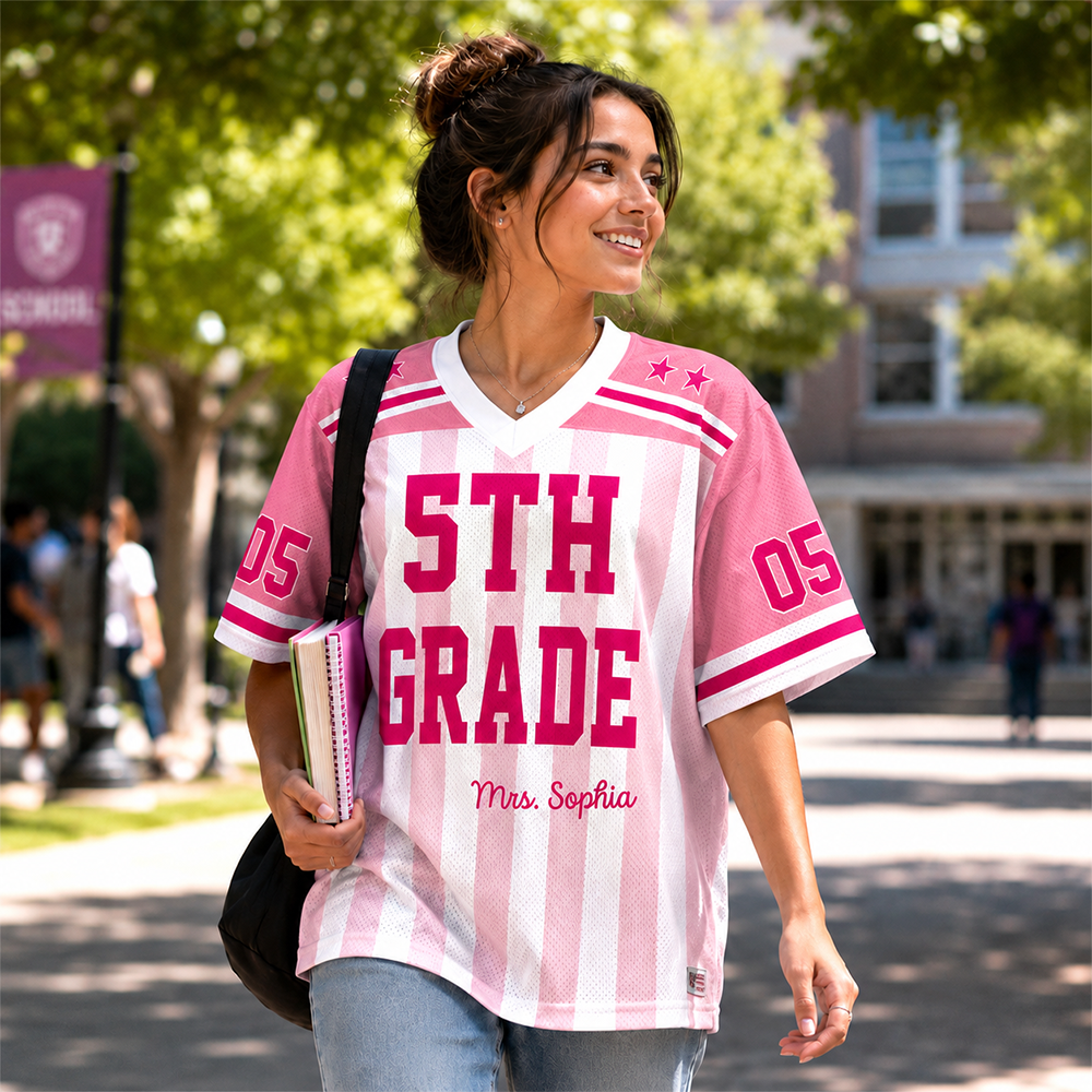 Personalized Teacher Football Jersey, Custom Name Number Jersey, First Grade Teacher Shirt, Back To School Gift, Teacher Team Game Day Tee Hv01