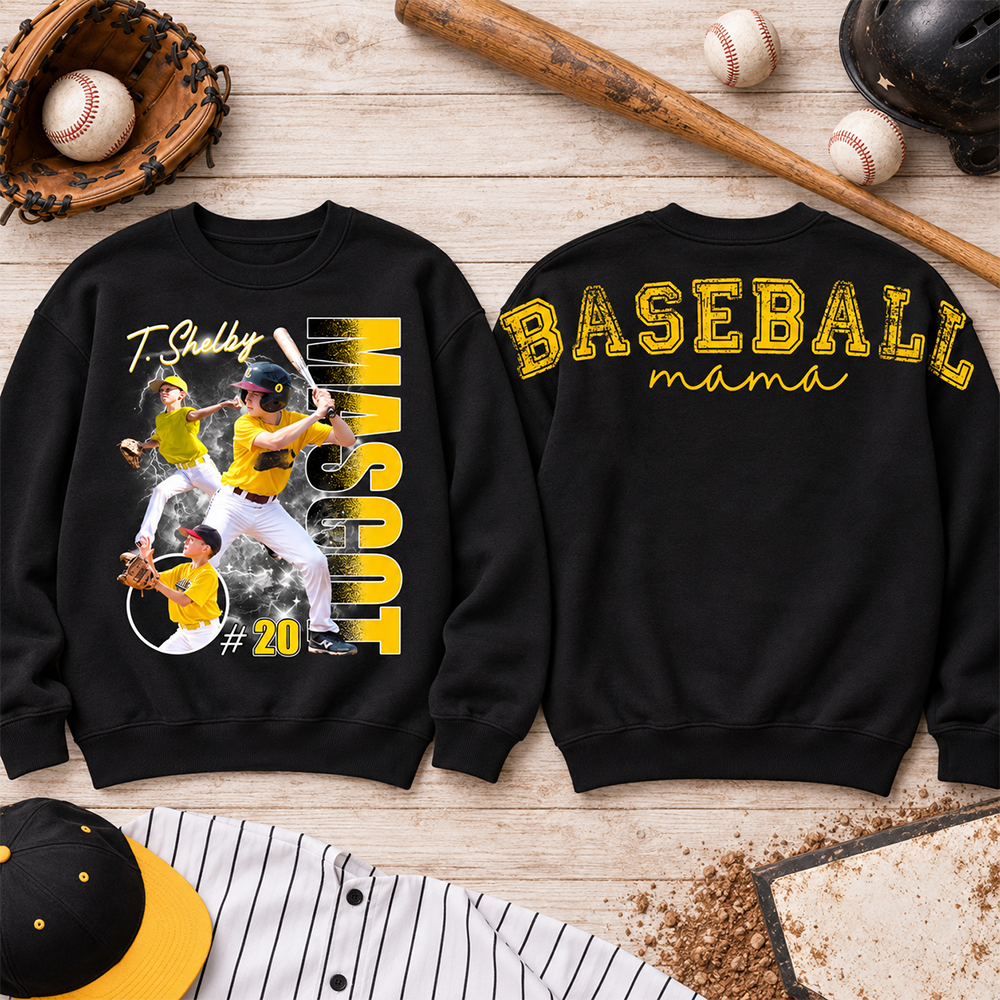 Personalized Baseball Mom Sweatshirt, Custom Large Back Graphic Cheer, Gift For Baseball Mom Family Baseball Lovers MI209 Hv01