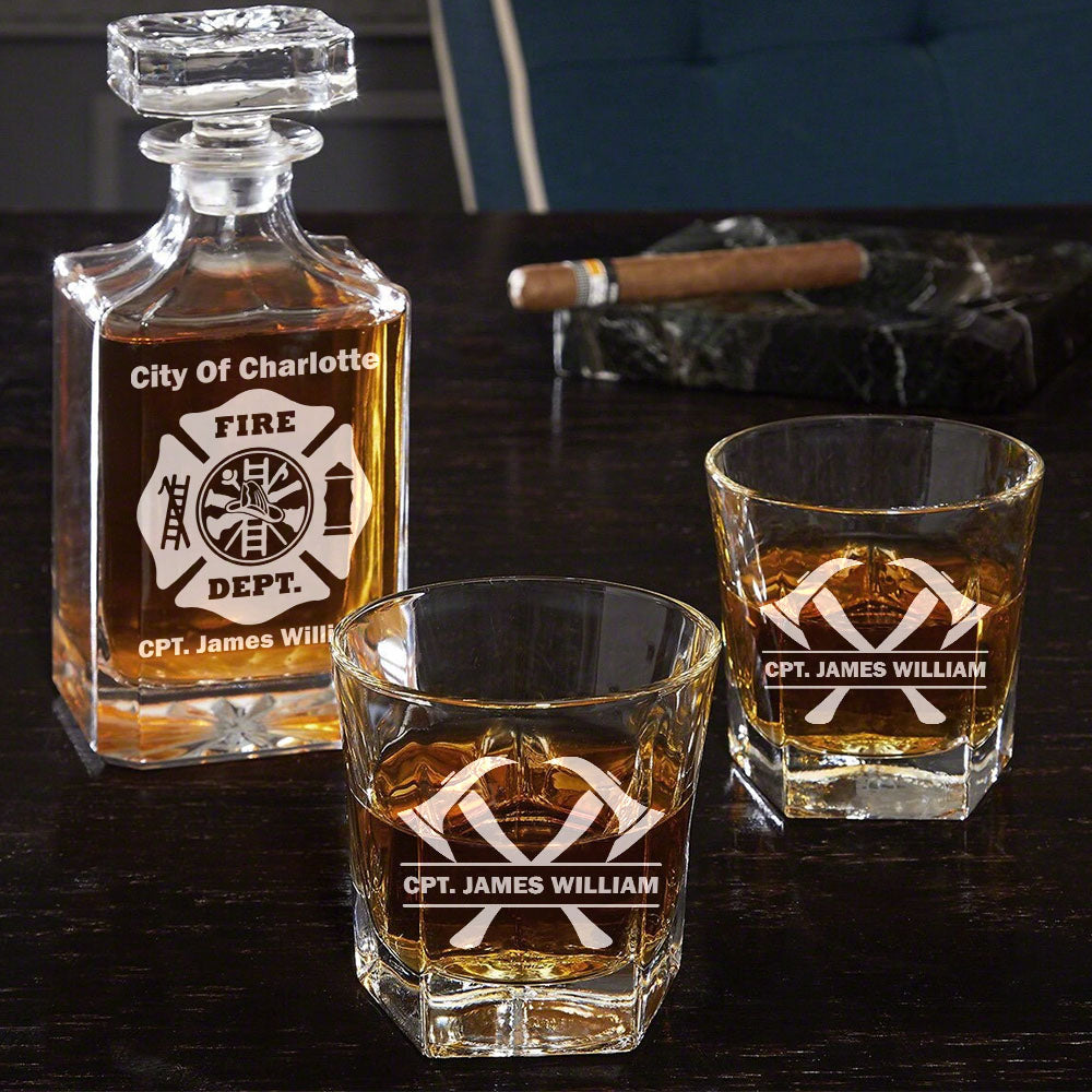 Firefighter Whiskey Decanter Set With Crossed Axe Glasses Fireman Gift Home Bar Gifts for Firefighters H2511