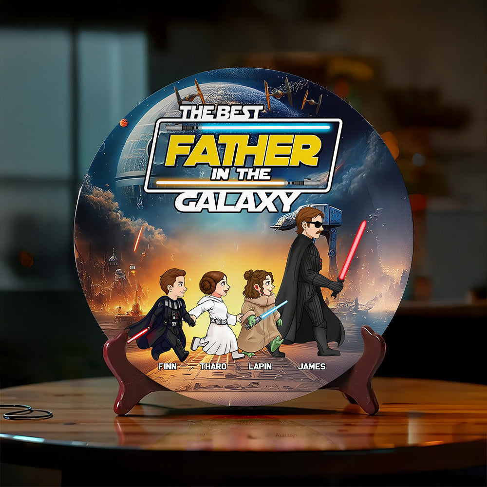 The Best Father In The Galxy - Personalized Full Print Ceramic Plate With Stand For Dad NA04 Tu20