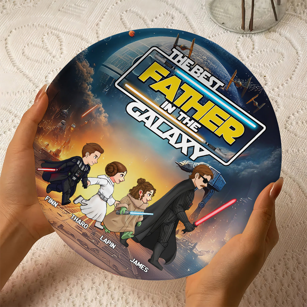 The Best Father In The Galxy - Personalized Full Print Ceramic Plate With Stand For Dad NA04 Tu20
