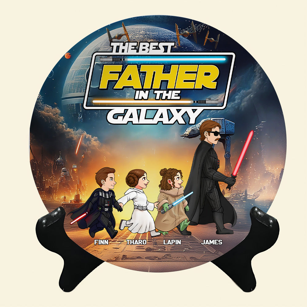 The Best Father In The Galxy - Personalized Full Print Ceramic Plate With Stand For Dad NA04 Tu20