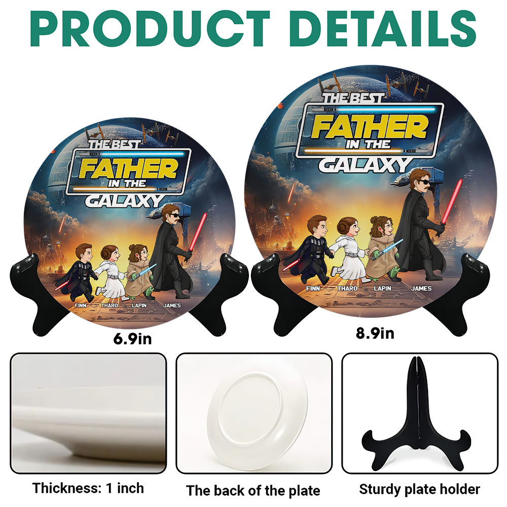 The Best Father In The Galxy - Personalized Full Print Ceramic Plate With Stand For Dad NA04 Tu20
