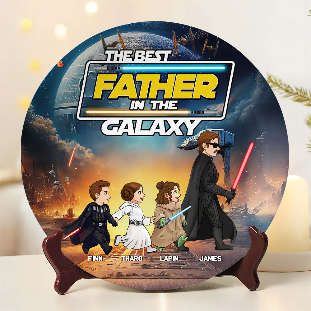 The Best Father In The Galxy - Personalized Full Print Ceramic Plate With Stand For Dad NA04 Tu20