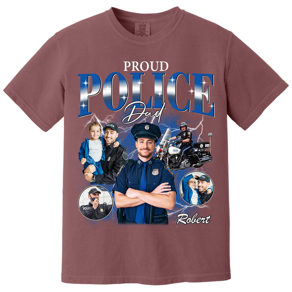 Proud Police Dad Custom Photo Bootleg Shirt Gift For Dad T1807 Do99