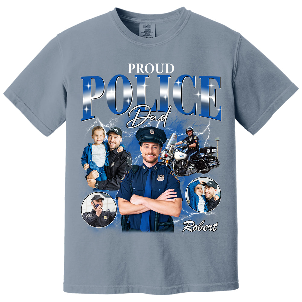 Proud Police Dad Custom Photo Bootleg Shirt Gift For Dad T1807 Do99