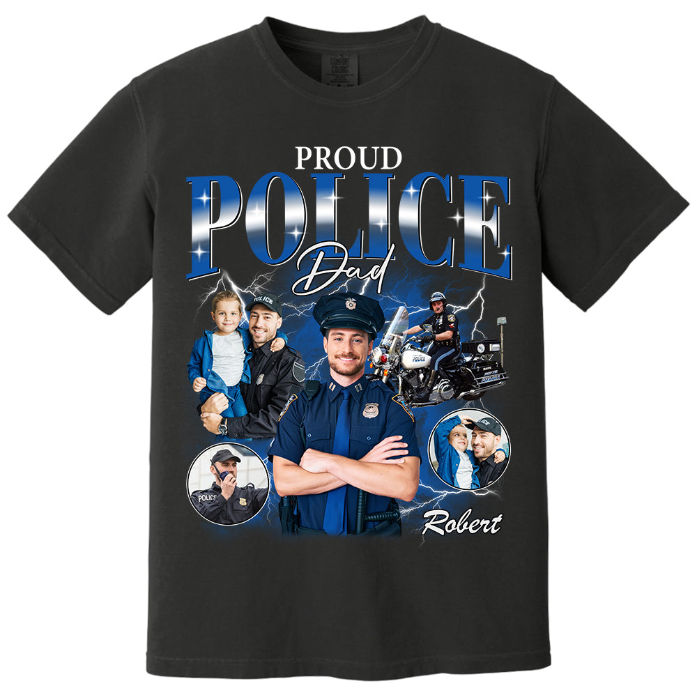 Proud Police Dad Custom Photo Bootleg Shirt Gift For Dad T1807 Do99