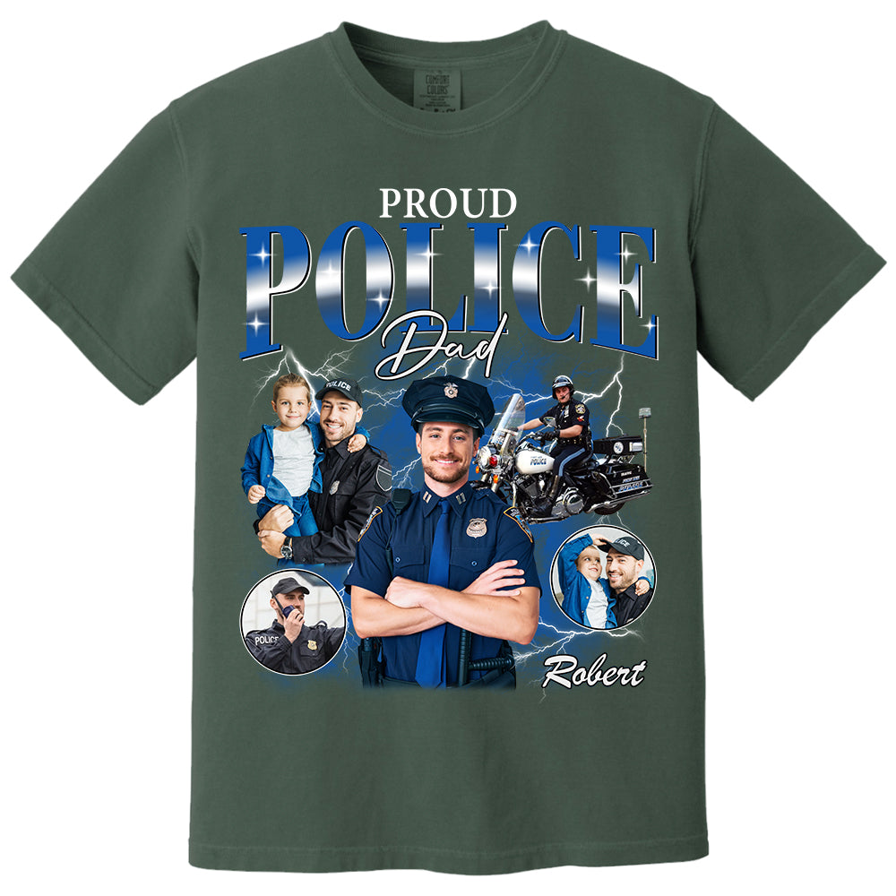 Proud Police Dad Custom Photo Bootleg Shirt Gift For Dad T1807 Do99