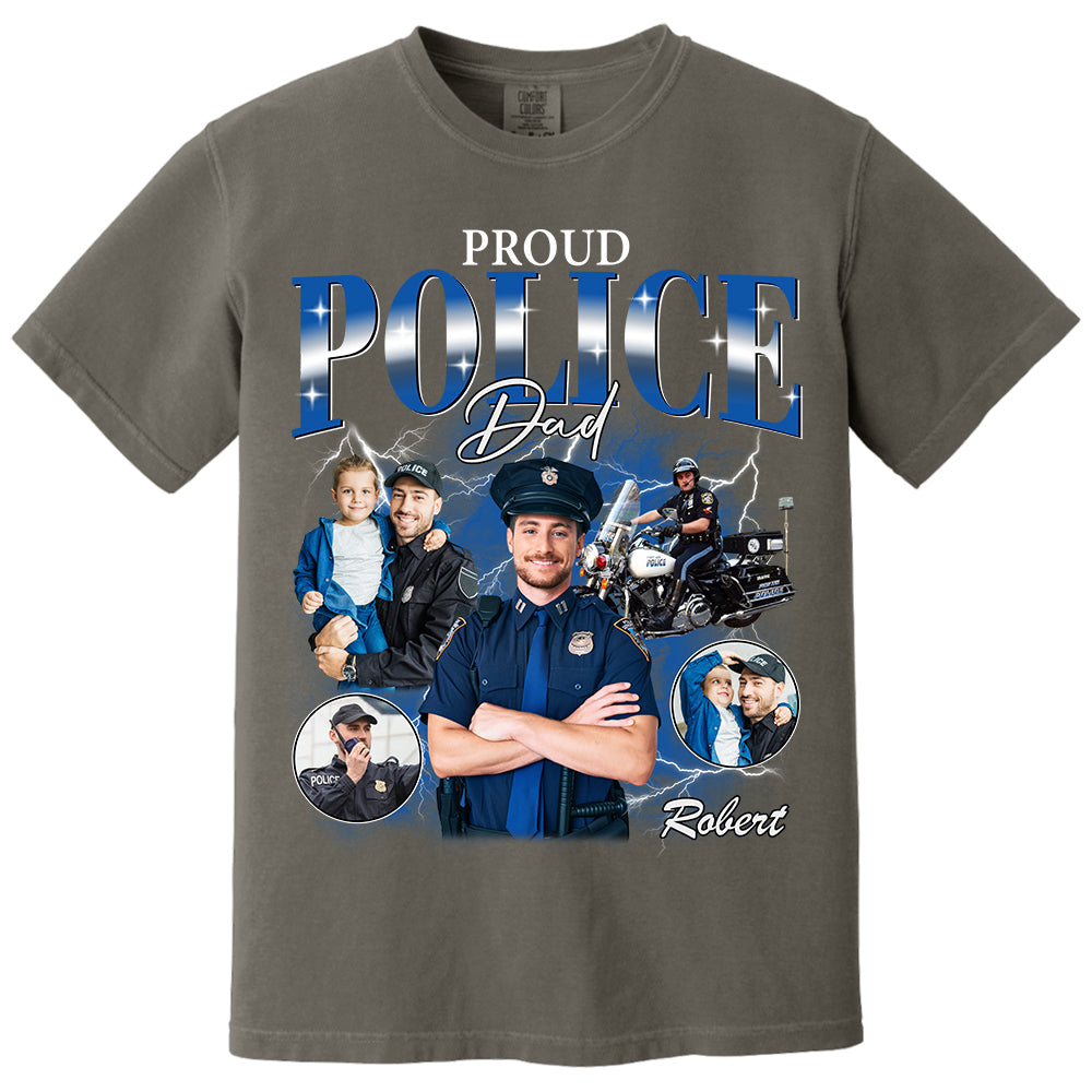 Proud Police Dad Custom Photo Bootleg Shirt Gift For Dad T1807 Do99