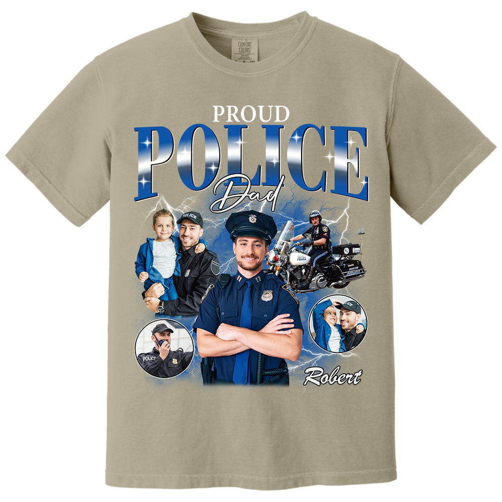 Proud Police Dad Custom Photo Bootleg Shirt Gift For Dad T1807 Do99