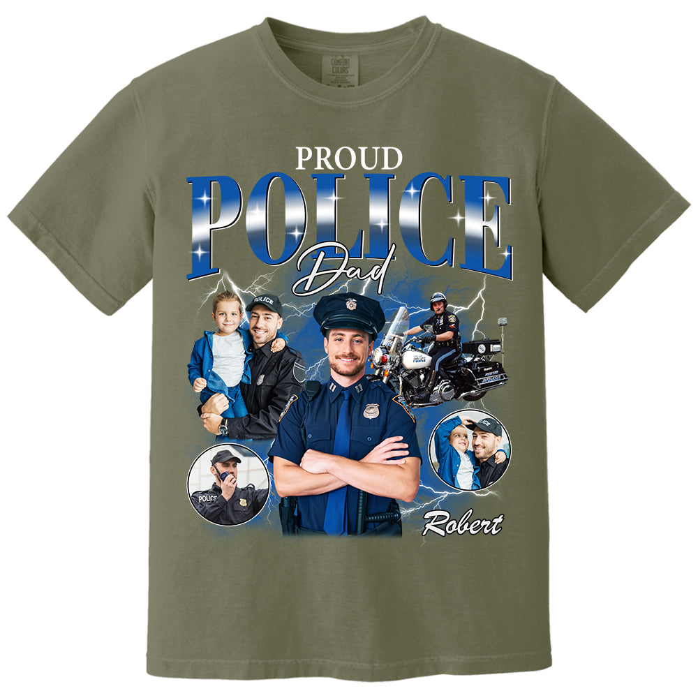 Proud Police Dad Custom Photo Bootleg Shirt Gift For Dad T1807 Do99