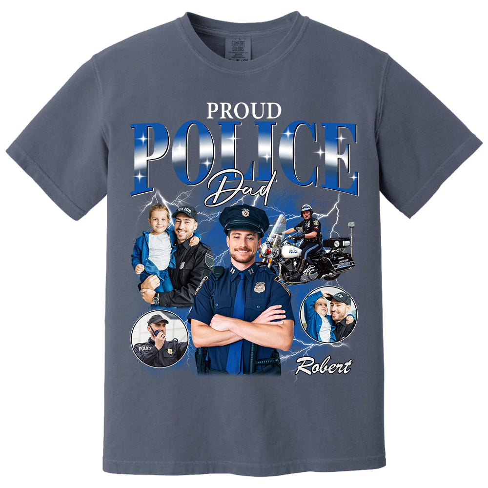 Proud Police Dad Custom Photo Bootleg Shirt Gift For Dad T1807 Do99