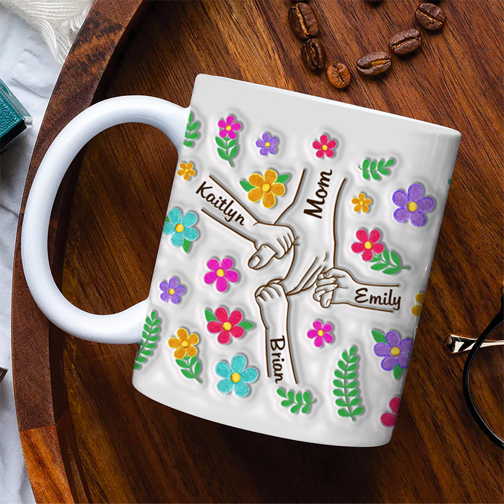 You Hold Our Hands, Also Our Hearts - Family Personalized Custom 3D Inflated Effect Printed Mug - Gift For Mom, Grandma