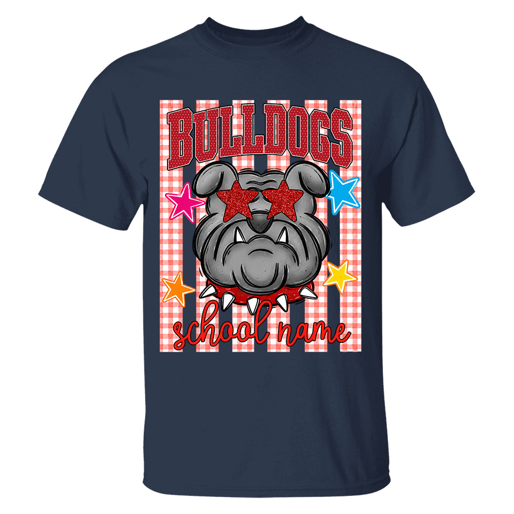Personalized School School Spirit Mascot Striped Pattern T-Shirt For Teacher, Preppy Back To School, Gifts For Teacher Student MI209 TH23