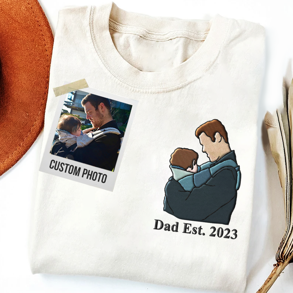 Custom Embroidered Portrait Photo Shirt Father and Son