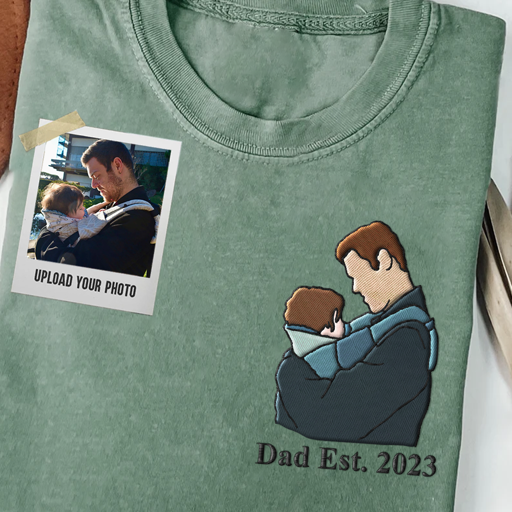 Custom Embroidered Portrait Photo Shirt Father and Son