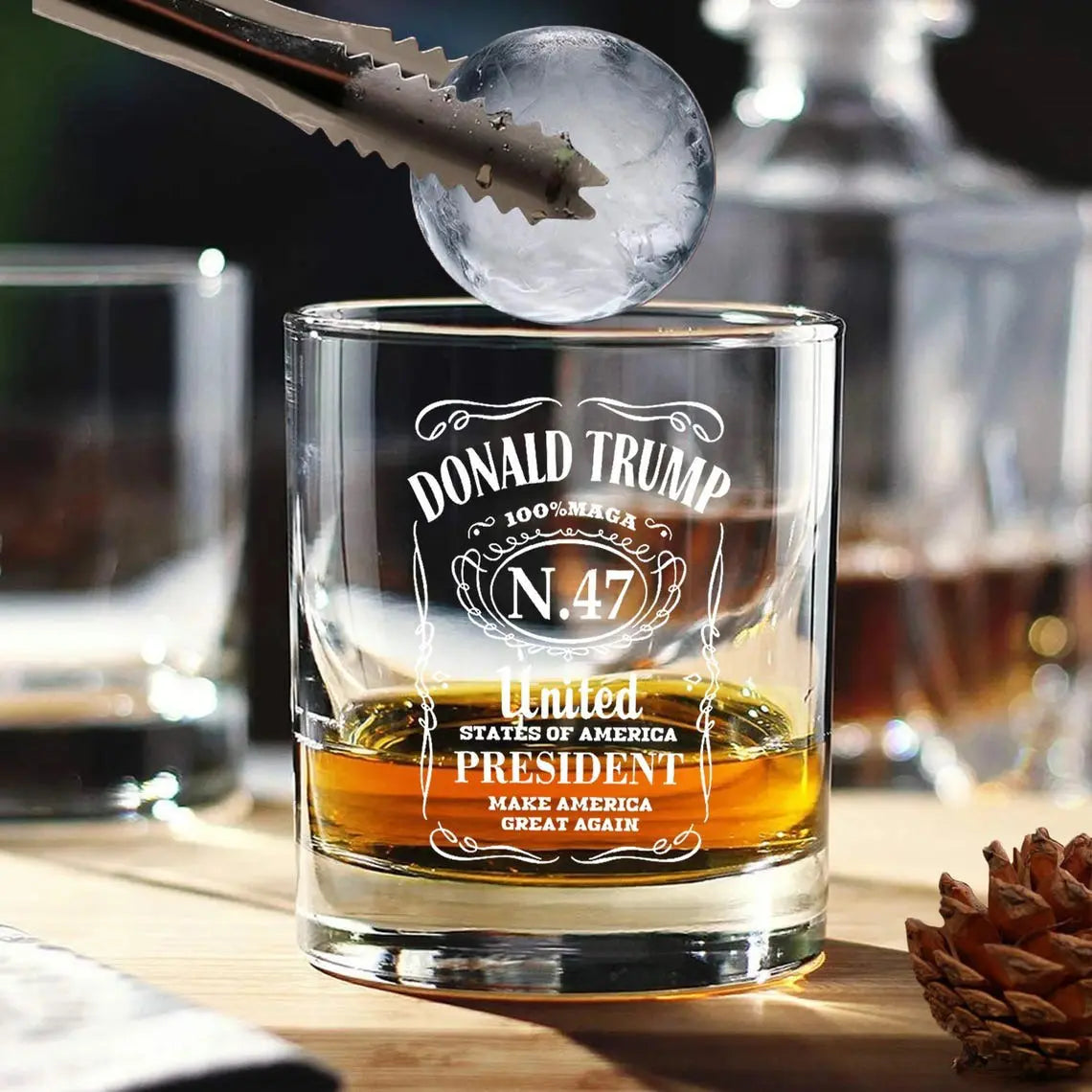 Donald Trump 100% Maga 47 President Whiskey Glass H2511