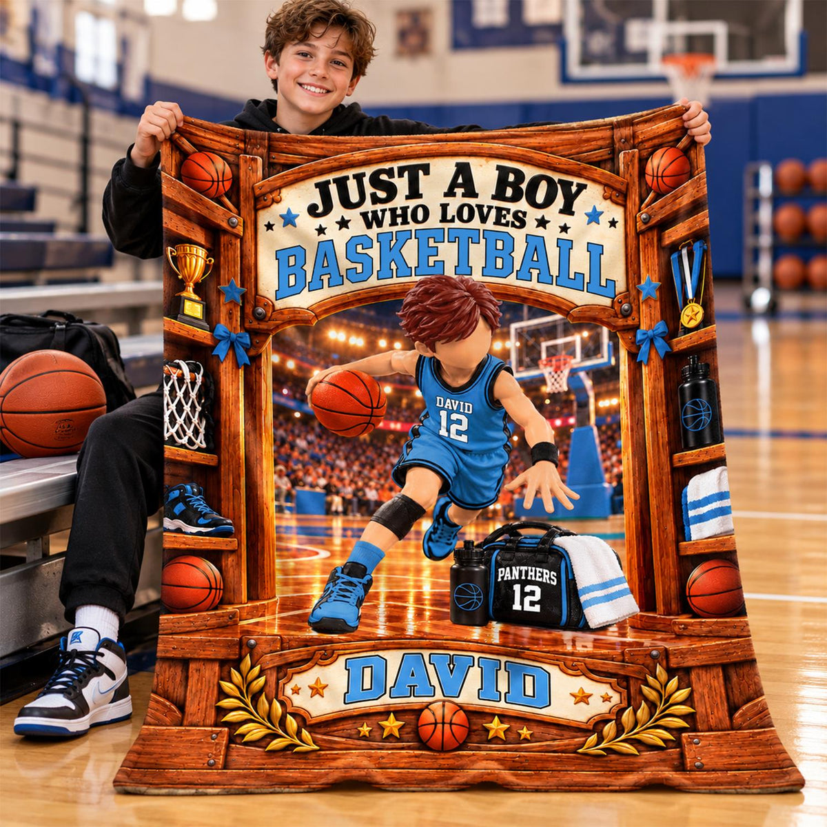 Just A Boy Who Loves Basketball Blanket, Personalized Basketball Blanket, Custom Name Basketball Gift, Gift for Basketball Na02 Hv01 KL07