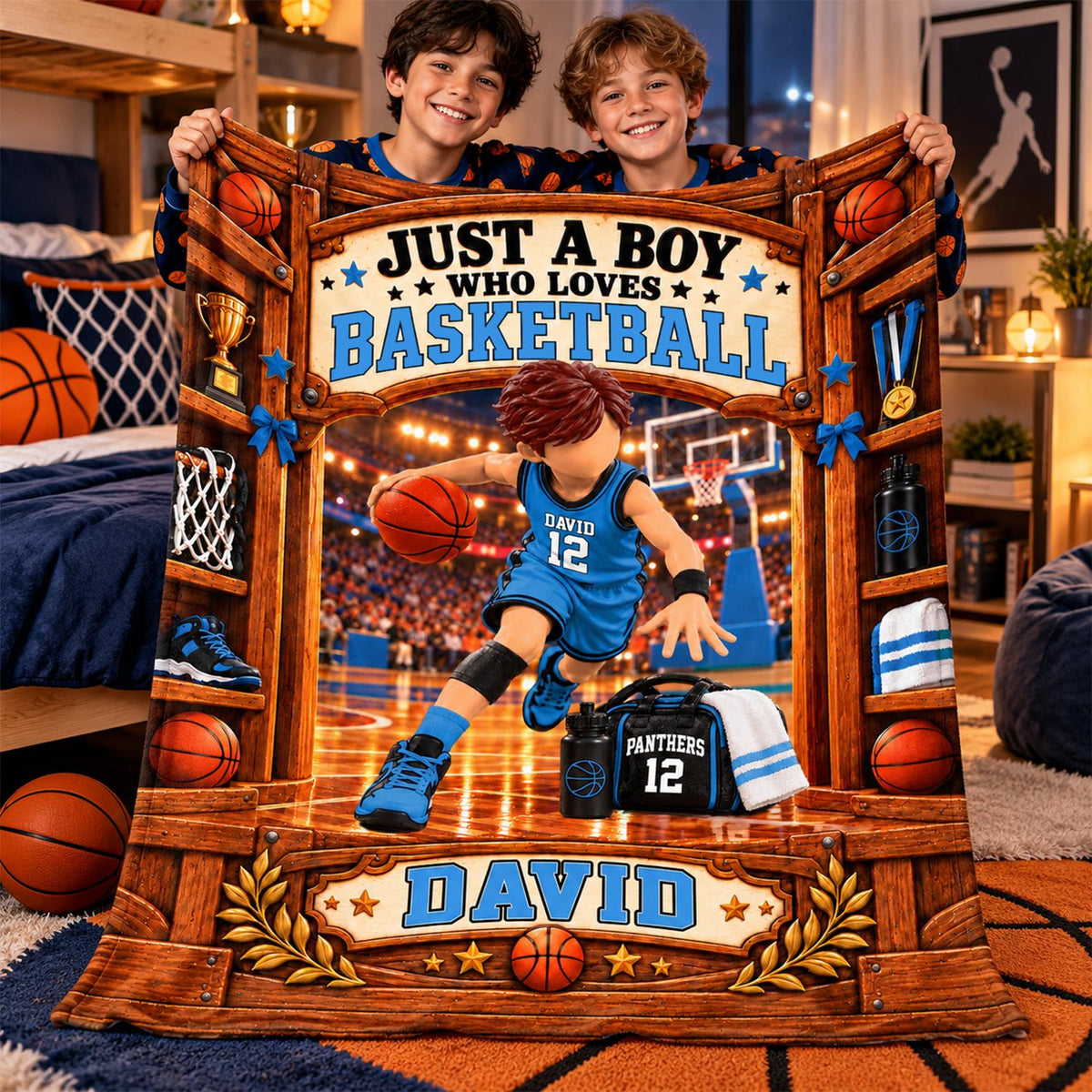 Just A Boy Who Loves Basketball Blanket, Personalized Basketball Blanket, Custom Name Basketball Gift, Gift for Basketball Na02 Hv01 KL07