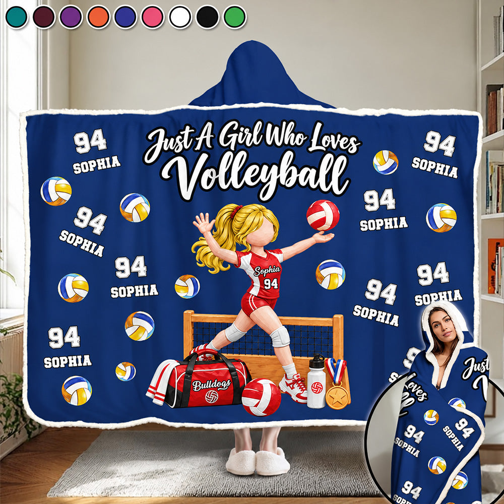 Just A Girl Who Loves Volleyball, Personalized Volleyball Wearable Blanket Hoodie For Volleyball Lovers, Volleyball Players MI209 T24 NT01