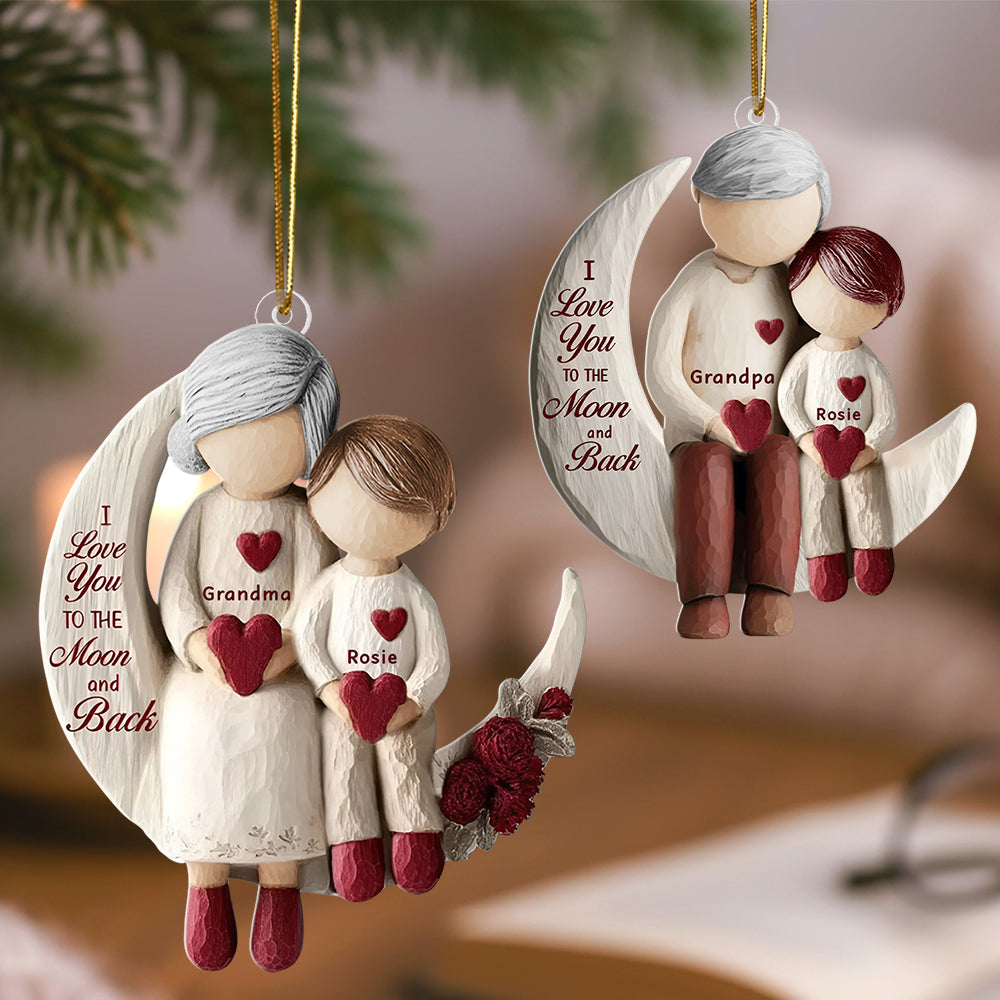 Grandma And Grandchild Moon Love - Personalized Christmas Acrylic Ornament Hv01