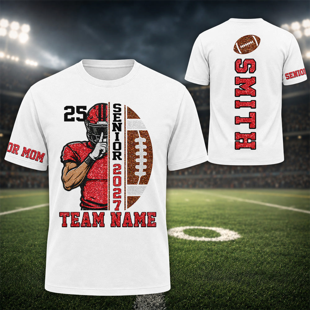 Proud Senior Football Mom - Personalized Shirt For Football Player Family NA04 Hv01