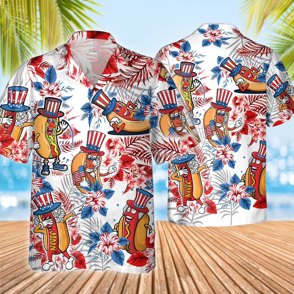 Hotdog Independence Day Tropical Hawaiian Shirt