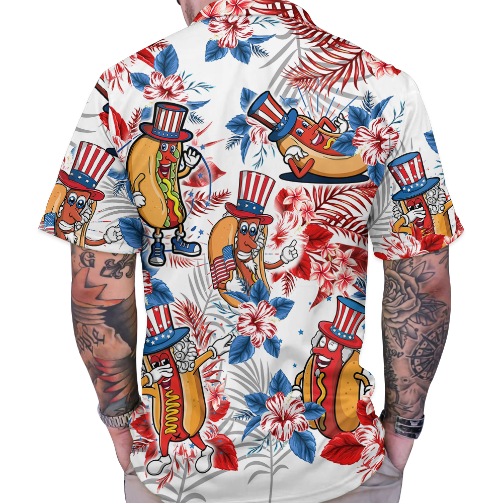Hotdog Independence Day Tropical Hawaiian Shirt