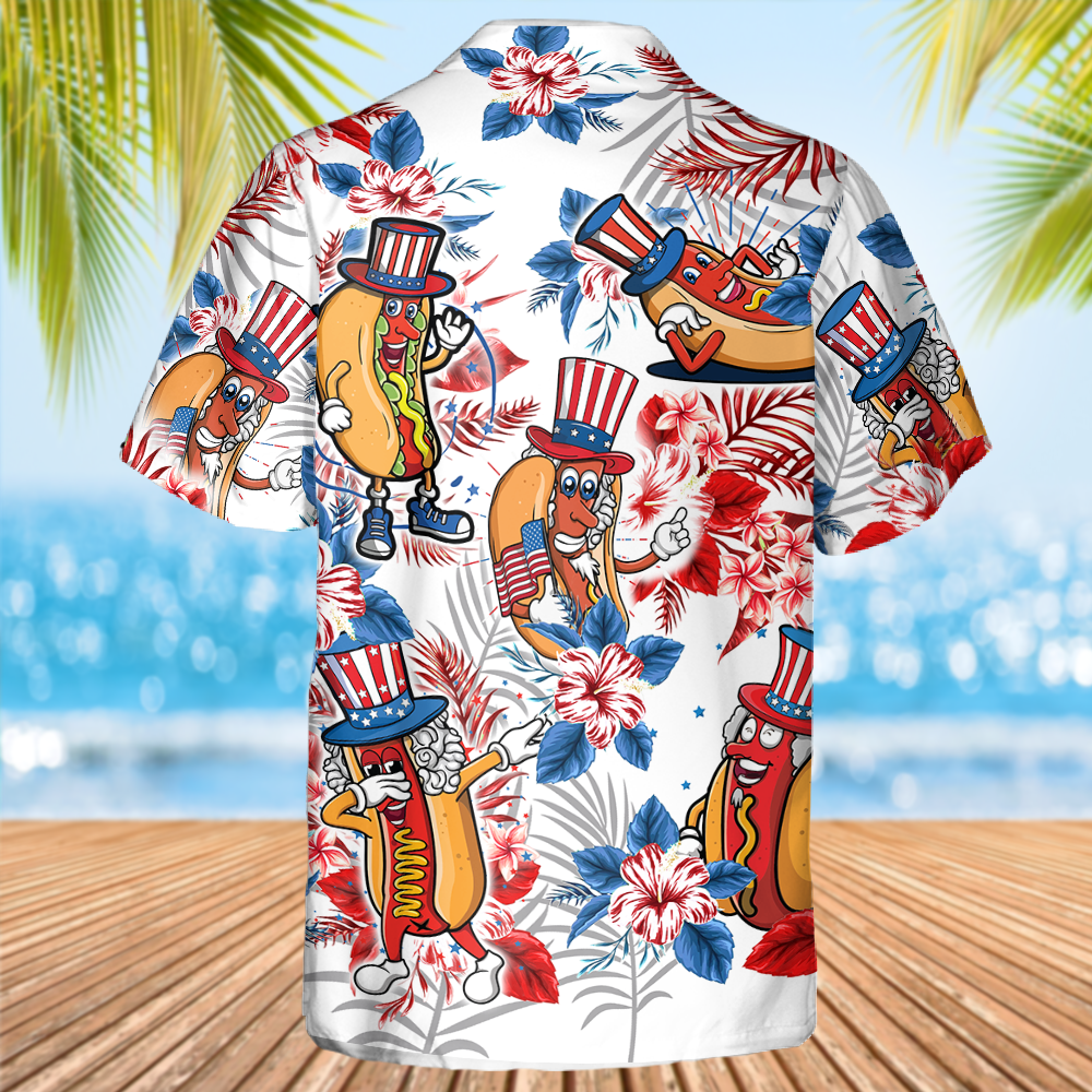 Hotdog Independence Day Tropical Hawaiian Shirt