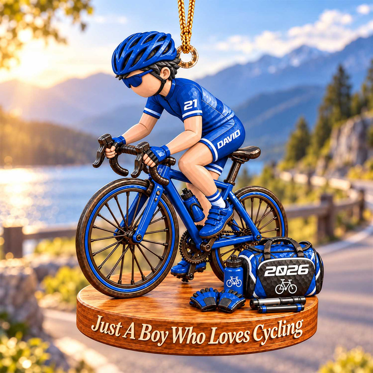 Personalized Just A Boy Who Loves Cyclist Ornament, Custom Name & Number Player Cyclist Bike Ornament, Gift for Cyclist Bike Lover Na02 Pt99
