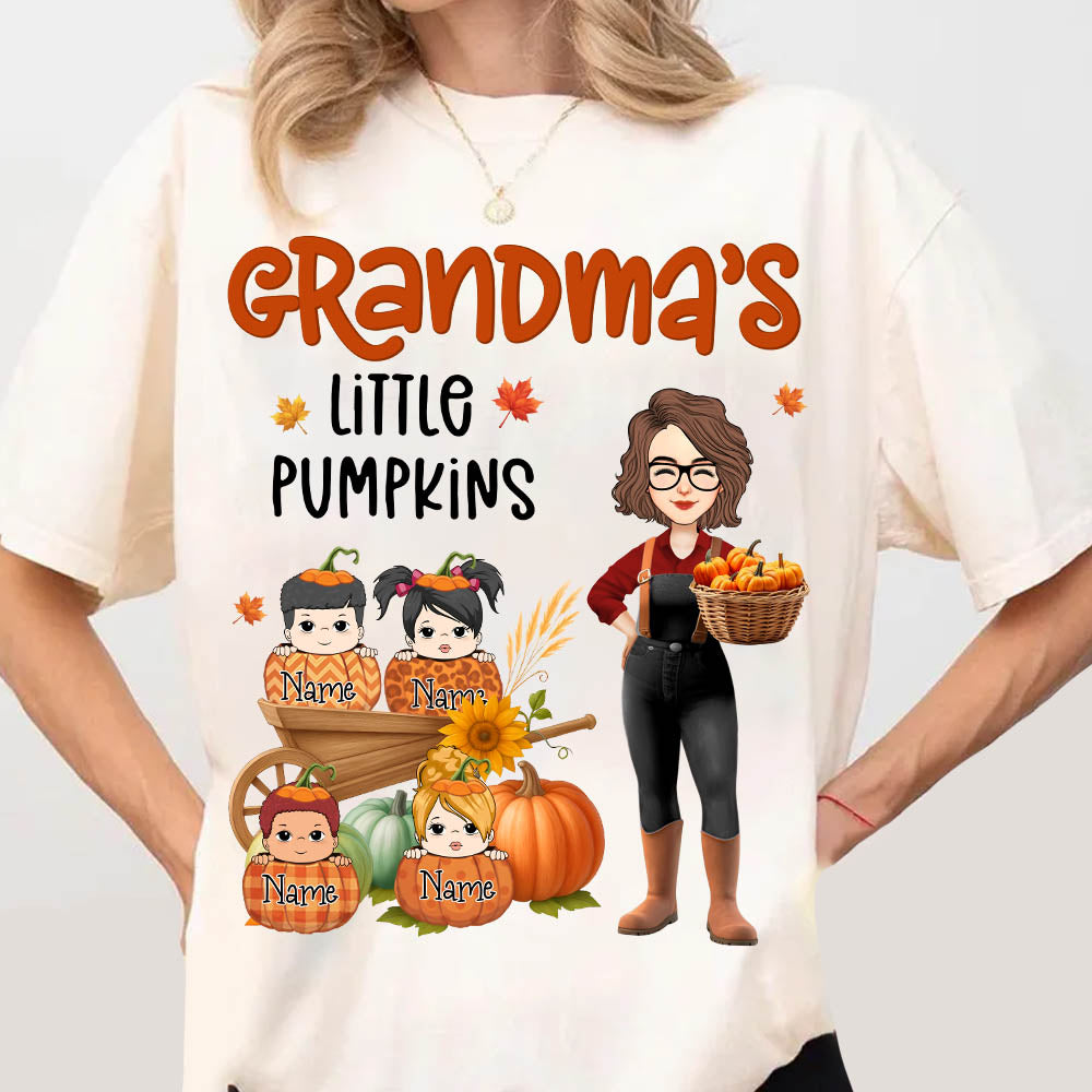 Grandma's Little Pumpkins Love Nana Life Kids, Grandkids Names - Personalized Shirt For Grandma Nh00