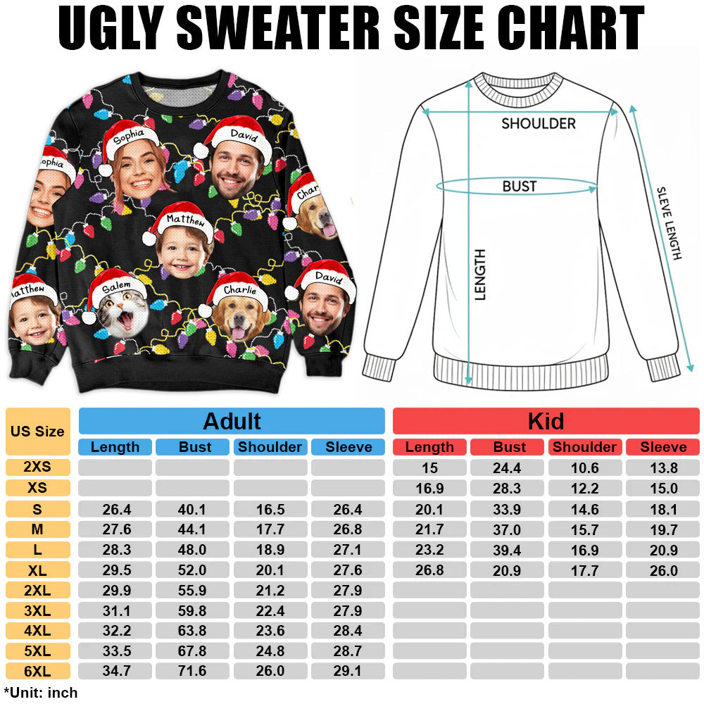 Custom Face Christmas Family Silly Xmas Leds - Personalized Photo Ugly Sweater - Gift For Family T1807 TH23