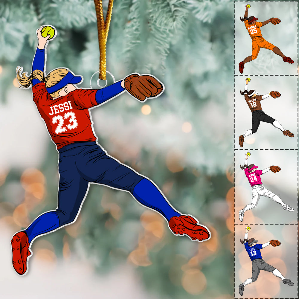 Personalized Softball Christmas Ornament, Custom Softball Girl Ornament, Softball Player Ornament, Softball Player Gifts