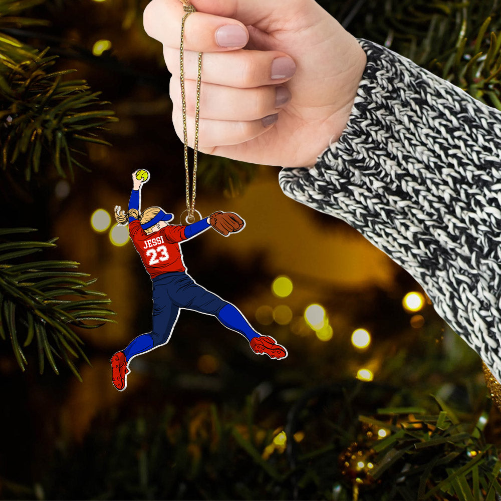 Personalized Softball Christmas Ornament, Custom Softball Girl Ornament, Softball Player Ornament, Softball Player Gifts