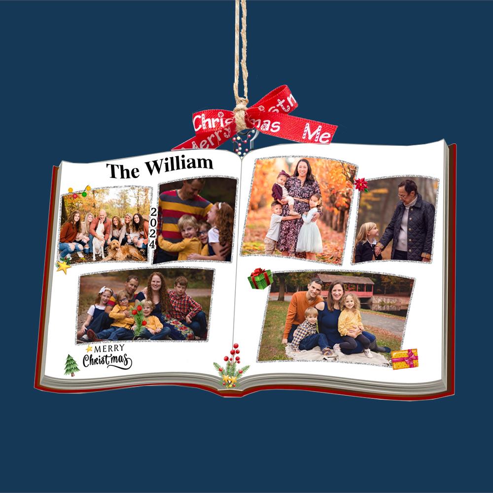 Photo Book Shaped Ornament, Personalized Custom Photo Print, Perfect Gift for Loved Ones, Customizable Gifts for Christmas Tree, Family Name Nh00