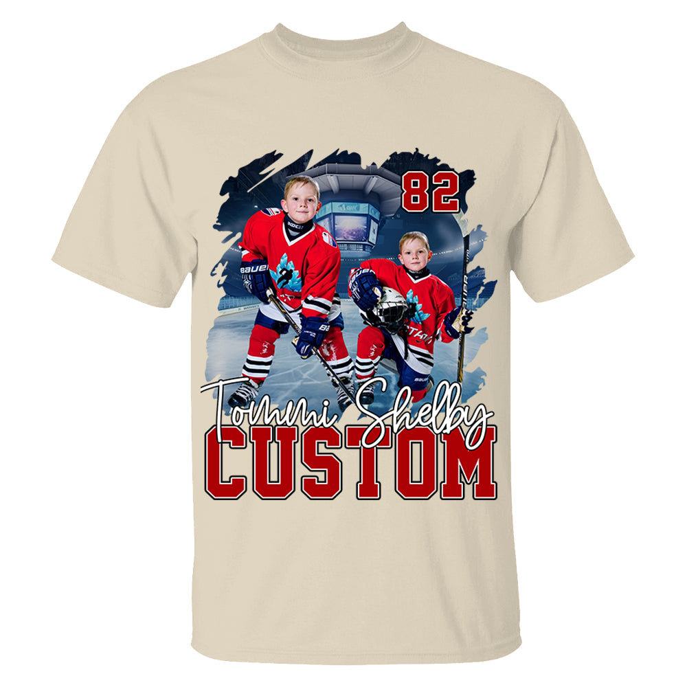 Custom Photo Ice Hockey Player And Team Name Shirt - Personalized Photo Sports Shirt