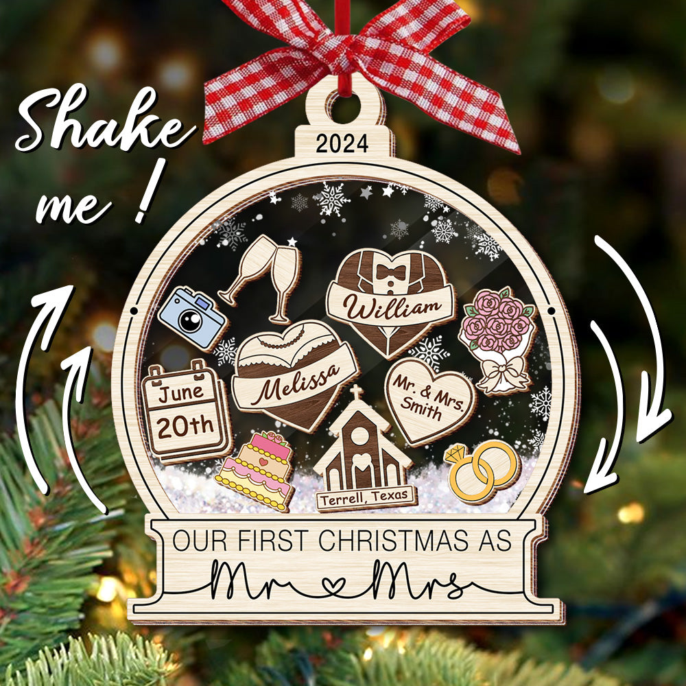 Our First Christmas Married Ornament 2024, Wedding Shaker Ornament, Engaged Christmas Ornament - HH0511 Do99