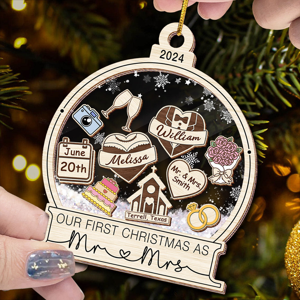Our First Christmas Married Ornament 2024, Wedding Shaker Ornament, Engaged Christmas Ornament - HH0511 Do99