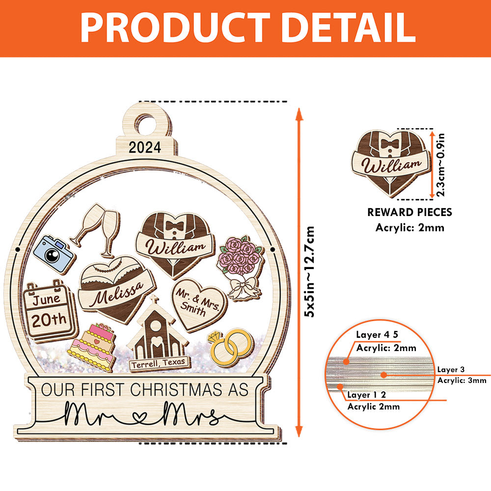 Our First Christmas Married Ornament 2024, Wedding Shaker Ornament, Engaged Christmas Ornament - HH0511 Do99