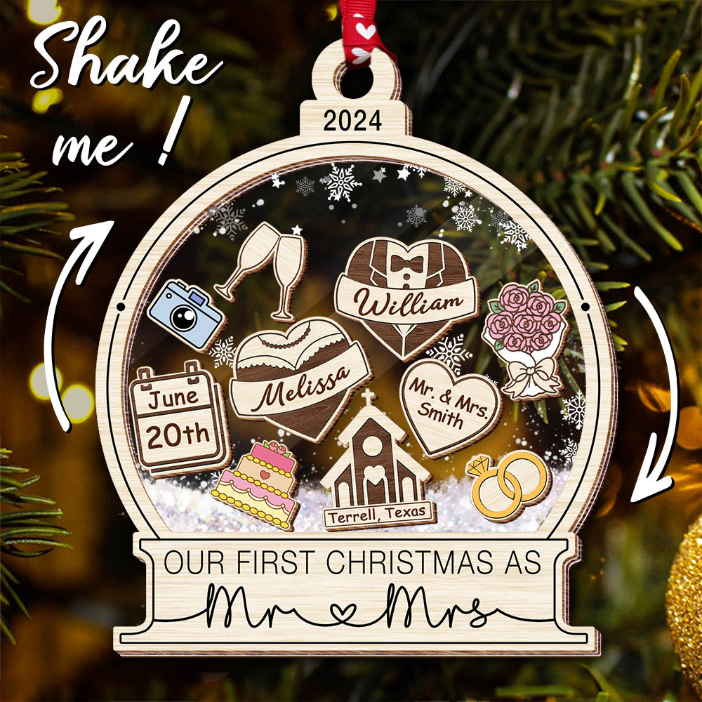 Our First Christmas Married Ornament 2024, Wedding Shaker Ornament, Engaged Christmas Ornament - HH0511 Do99