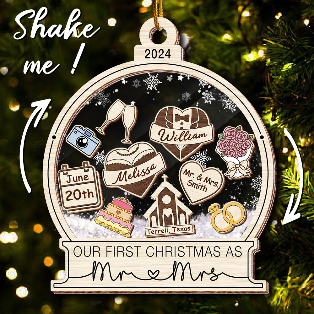 Our First Christmas Married Ornament 2024, Wedding Shaker Ornament, Engaged Christmas Ornament - HH0511 Do99