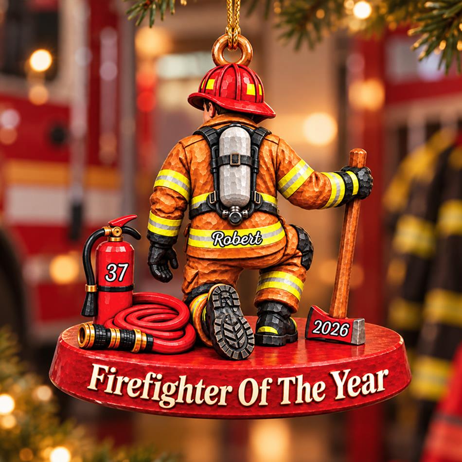 Personalized Firefighter Ornament Firefighter Of The Year Custom Name & Number Christmas Ornament Gift for Firefighter Lovers H2511 Trna
