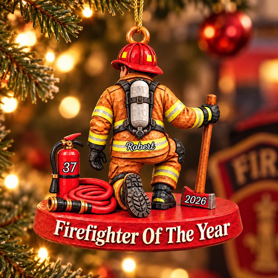 Personalized Firefighter Ornament Firefighter Of The Year Custom Name & Number Christmas Ornament Gift for Firefighter Lovers H2511 Trna