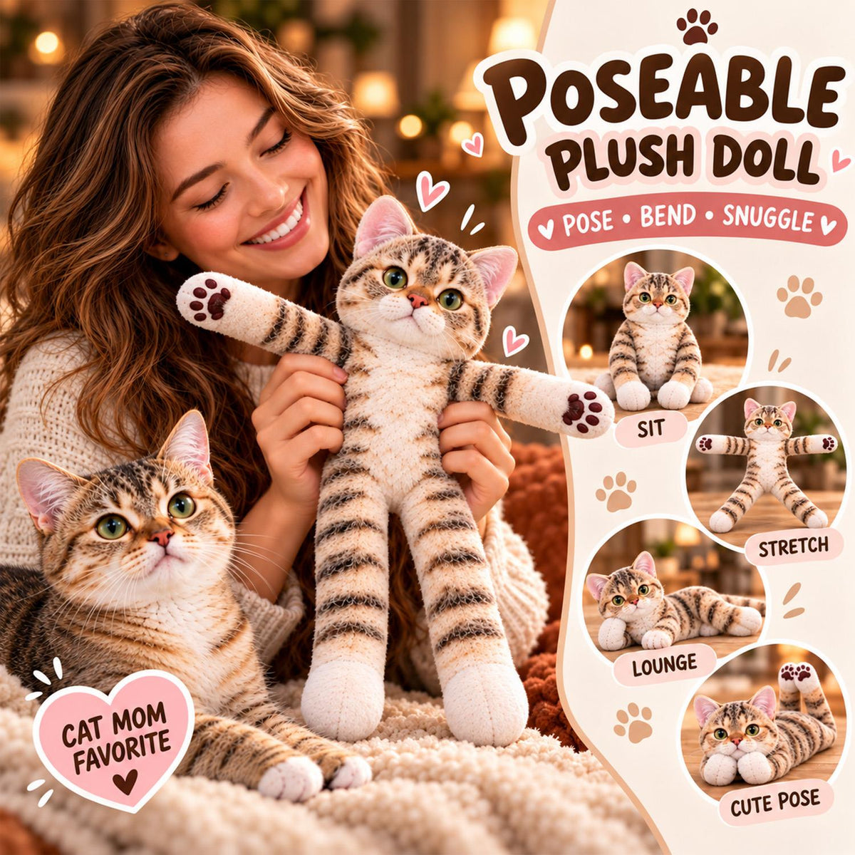 Personalized Photo Cat Squishy Toy Poseable Plush Doll, Funny Gift For Cat Mom, Dad, Pet Lover T1807 Hv01 TL06