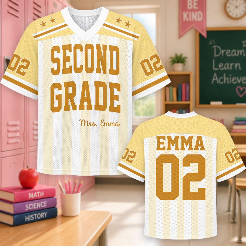 Personalized Teacher Football Jersey, Custom Name Number Jersey, First Grade Teacher Shirt, Back To School Gift, Teacher Team Game Day Tee Hv01
