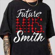 Future Mrs Last Name Relaxed Boyfriend Shirt Personalized Last Name Boyfriend Buffalo Plaid Shirt Gift For Girlfriend