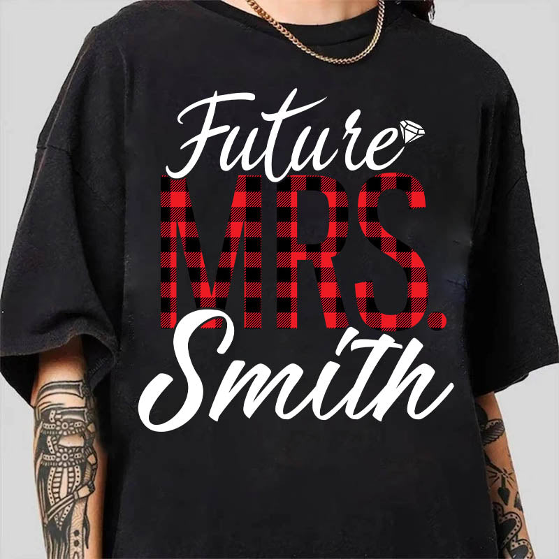 Future Mrs Last Name Relaxed Boyfriend Shirt Personalized Last Name Boyfriend Buffalo Plaid Shirt Gift For Girlfriend