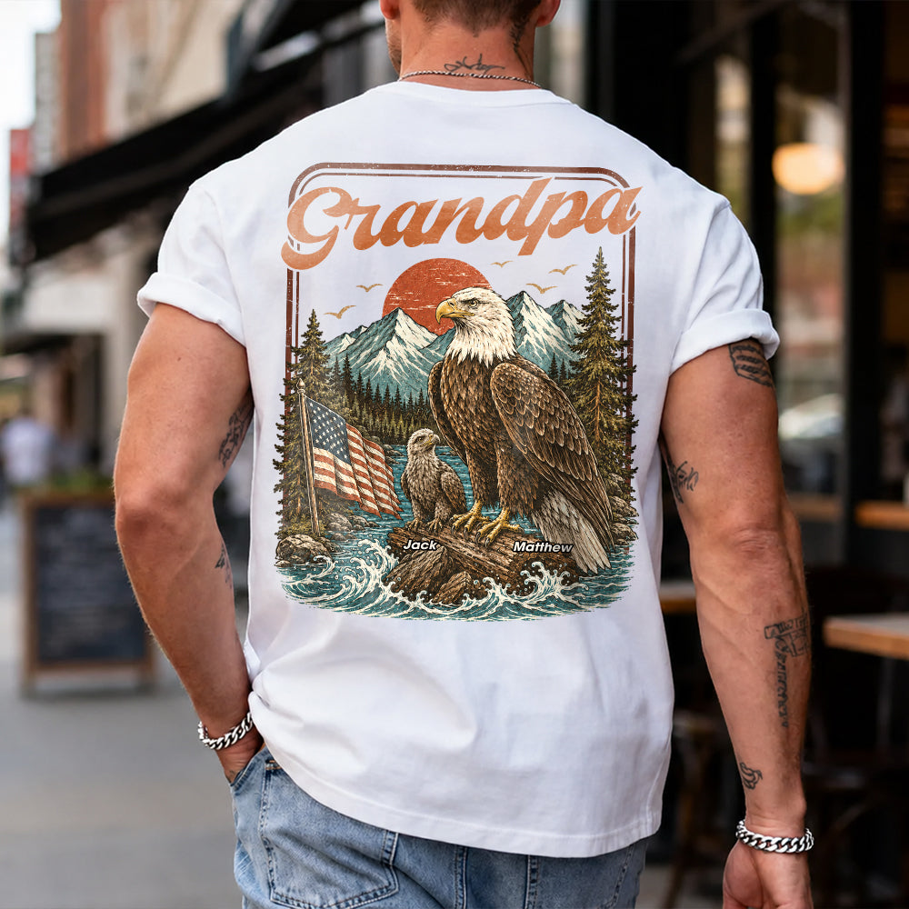 Personalized Papa America Eagle Patriotic T-Shirt Father Day Gifts for Dad Funny Papa Tshirt Cool Daddy Eagle Vintage Retro Shirt for Men Hv01