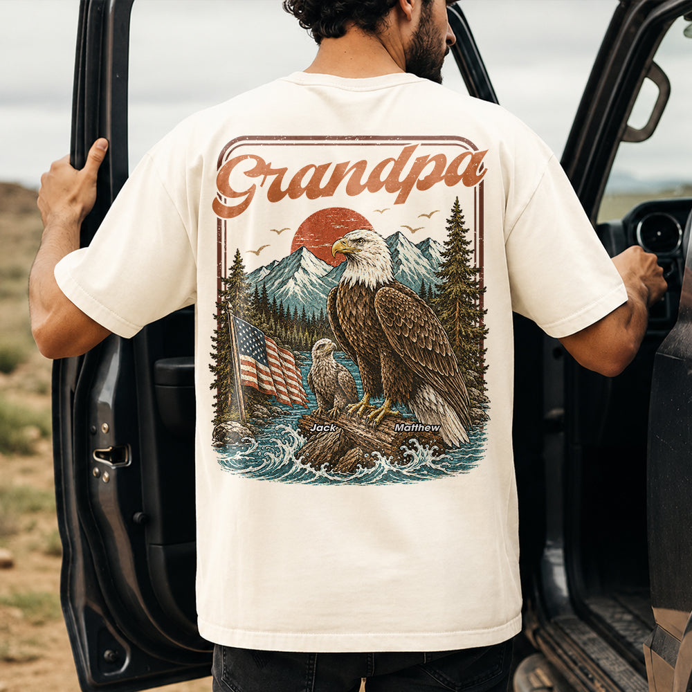 Personalized Papa America Eagle Patriotic T-Shirt Father Day Gifts for Dad Funny Papa Tshirt Cool Daddy Eagle Vintage Retro Shirt for Men Hv01